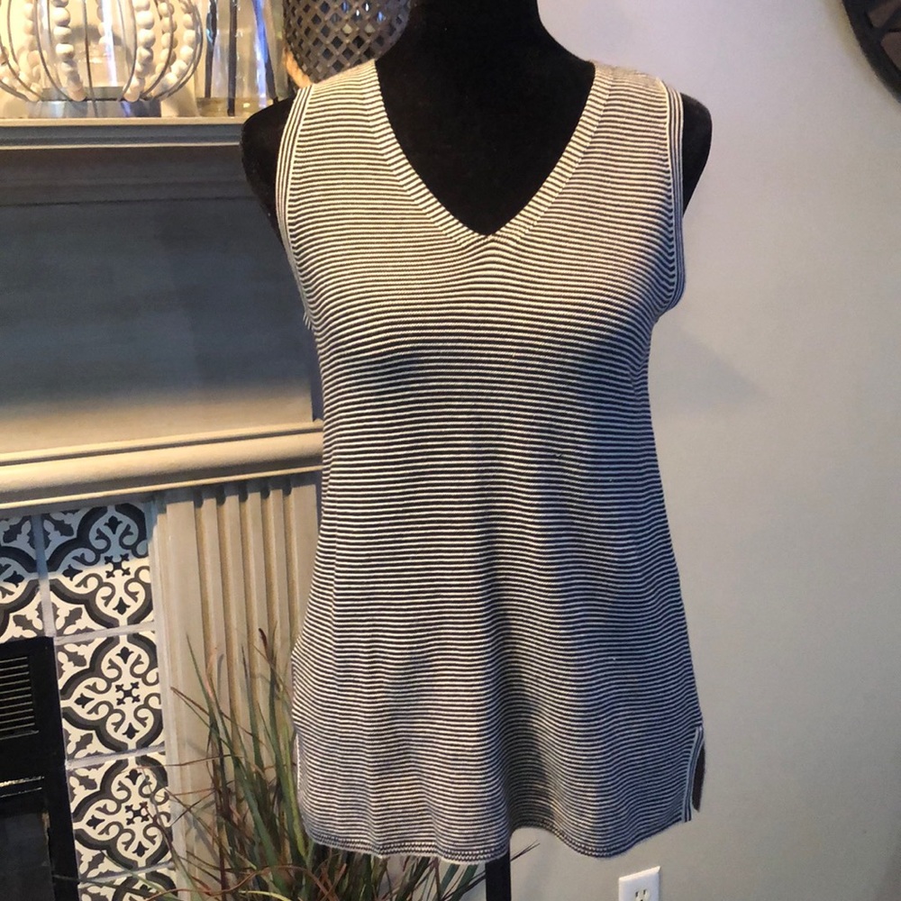 Loft black and cream striped top, size small.